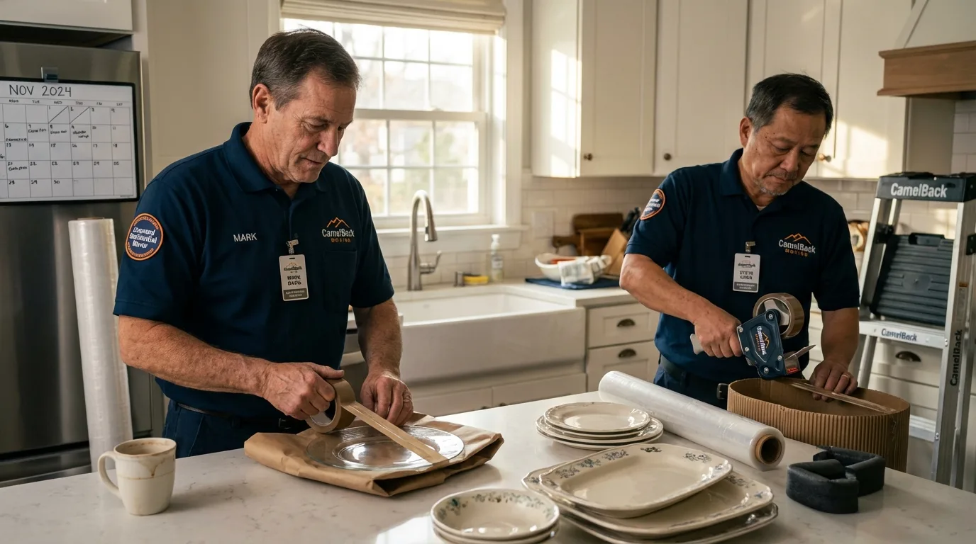 Professional crew packing kitchen dishware in Bruceton, TN